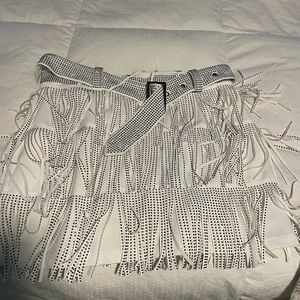 White Sparkle Fringe Skirt